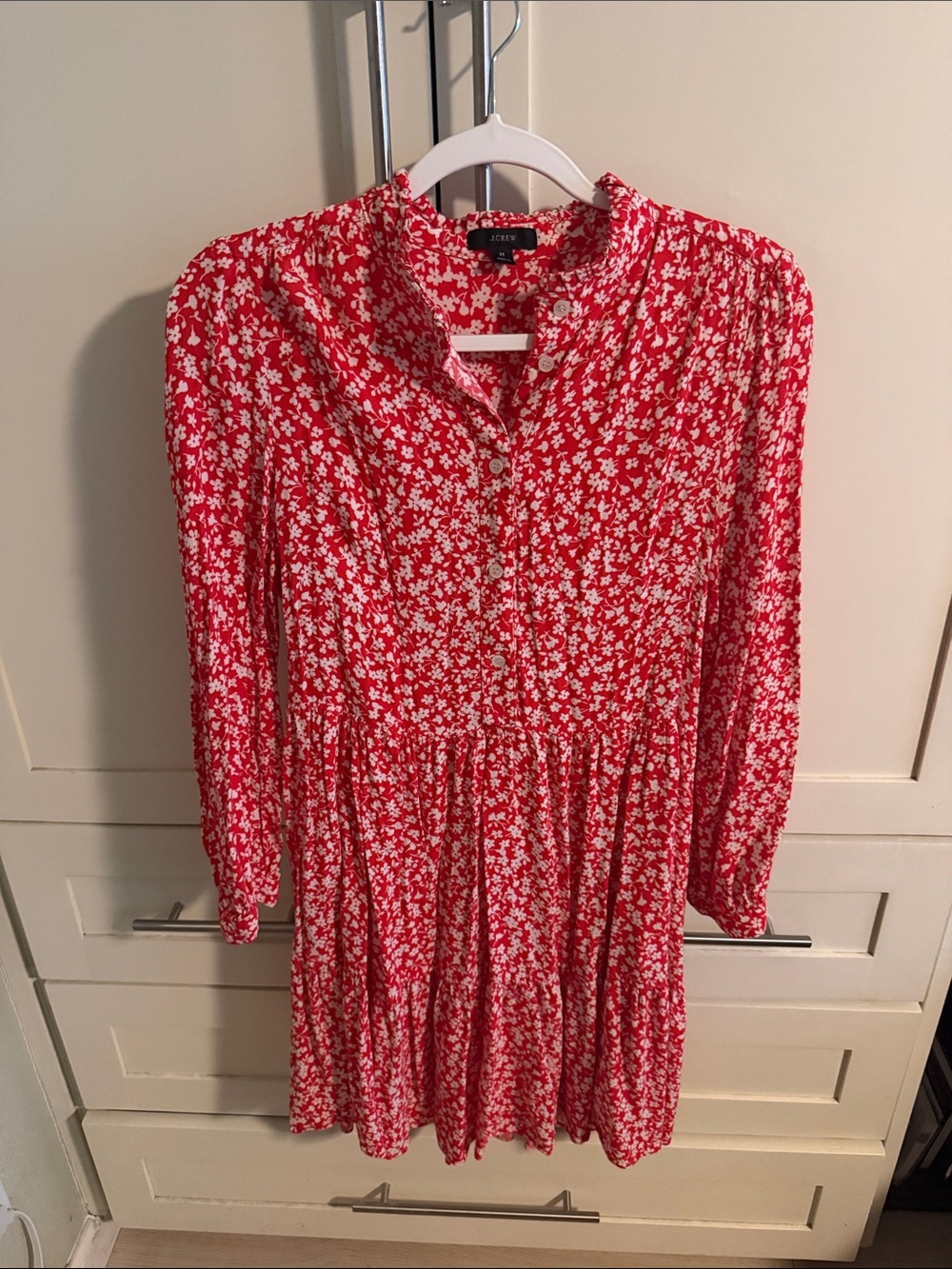 J. Crew Red and White Floral Button-Front Midi Dress